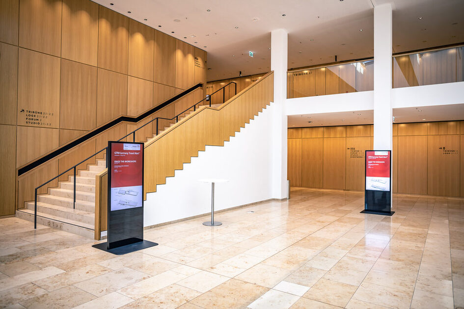 View of a stele for wayfinding atM GTM 2019