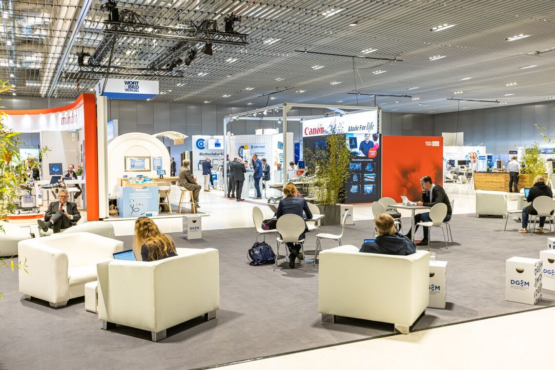 Lounge area in Hall South with exhibition stands